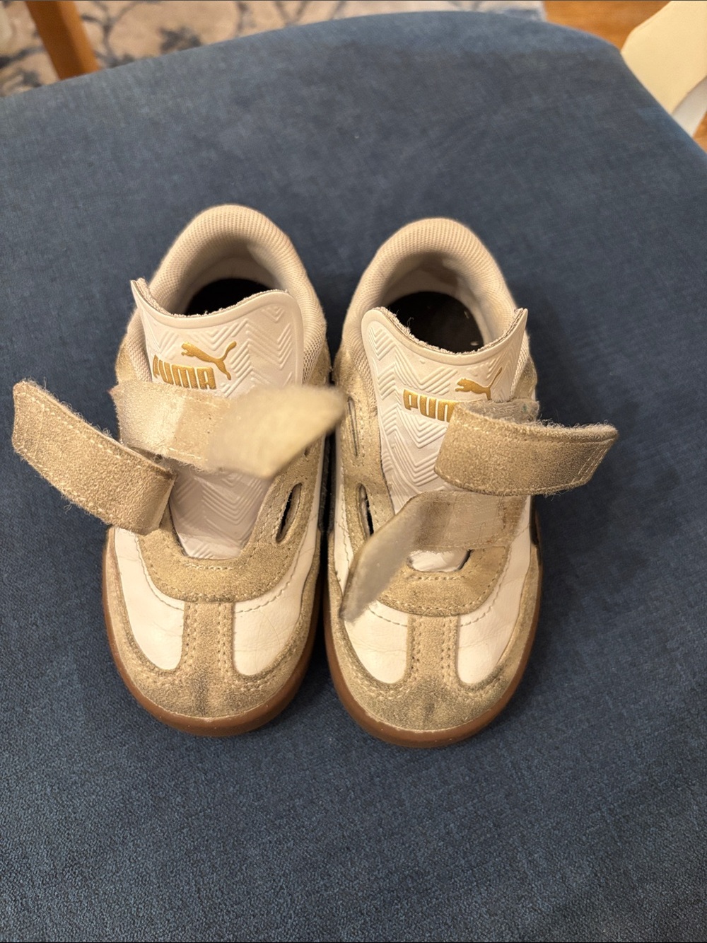 Puma Kids White and Gold Velcro Sneakers